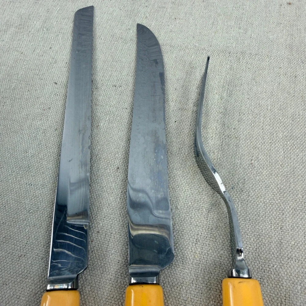 Vintage Regent Cutlery Deereedge Carving Set Sheffield England Yellow Bakelite